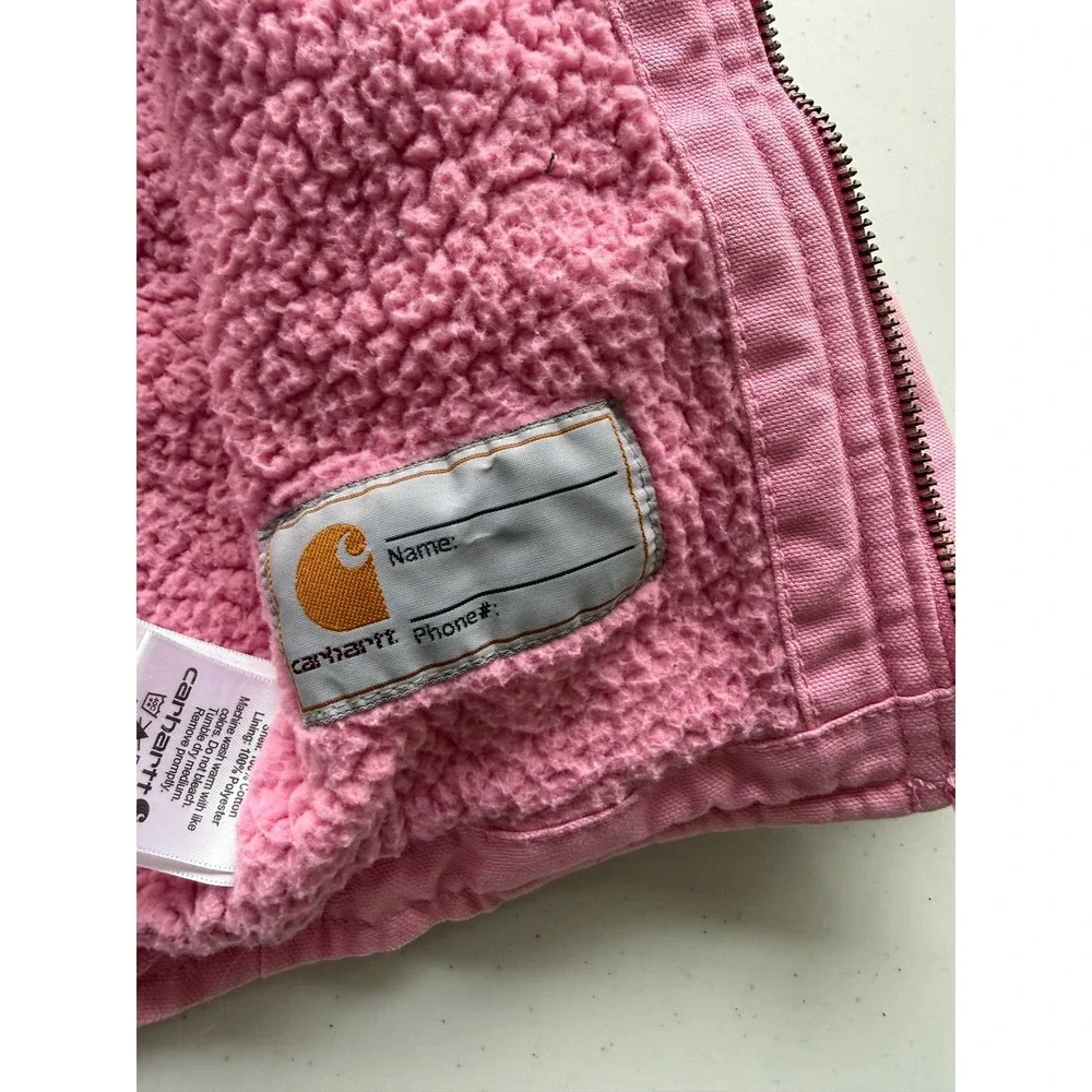 Carhartt 12 Months Baby Girl's Sherpa-Lined Hooded Canvas Zip-Up Jacket, Pink